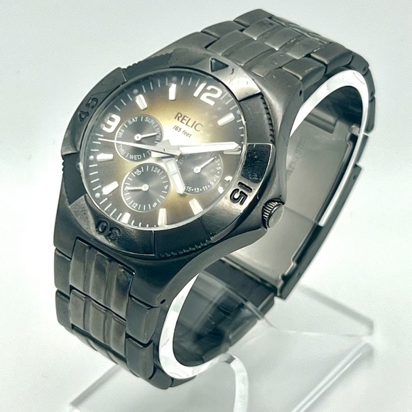 Relic Garrett All Stainless Steel Round Gray Black Men’s Sports Watch Working - Picture 5 of 8